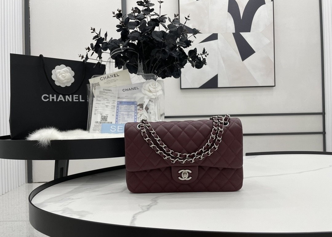 Ball Caviar Womens Chain Bag Calf Skin Inside Suede 25cm Length