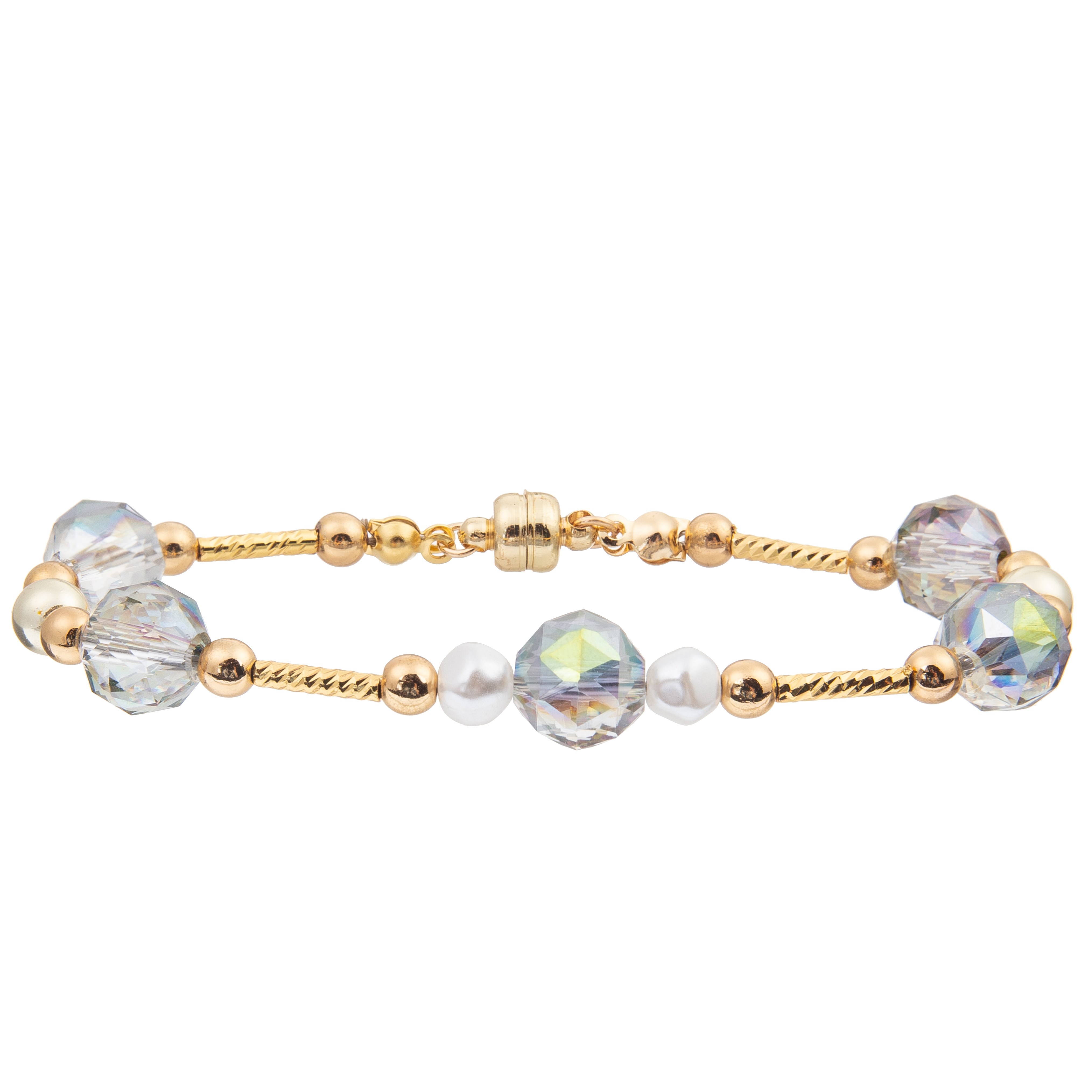 Freshwater Pearl Bracelet Set With 4 Colors Crystal Faceted Beads Magnetic Buckle