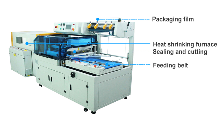 Automatic L-Sealer Heat Tunnel Pe Film Packing Thermal Shrink Wrap Packaging Machine For Carton Box Cosmetic Food Bottle