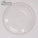 Plastic Gold Beaded Acrylic Charger Plate Wedding Table Decoration Clear