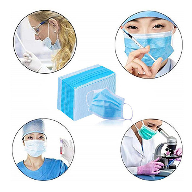 Blue Hospital Face Masks Machine Made Doctor Use High Bacterial Particle Filtration