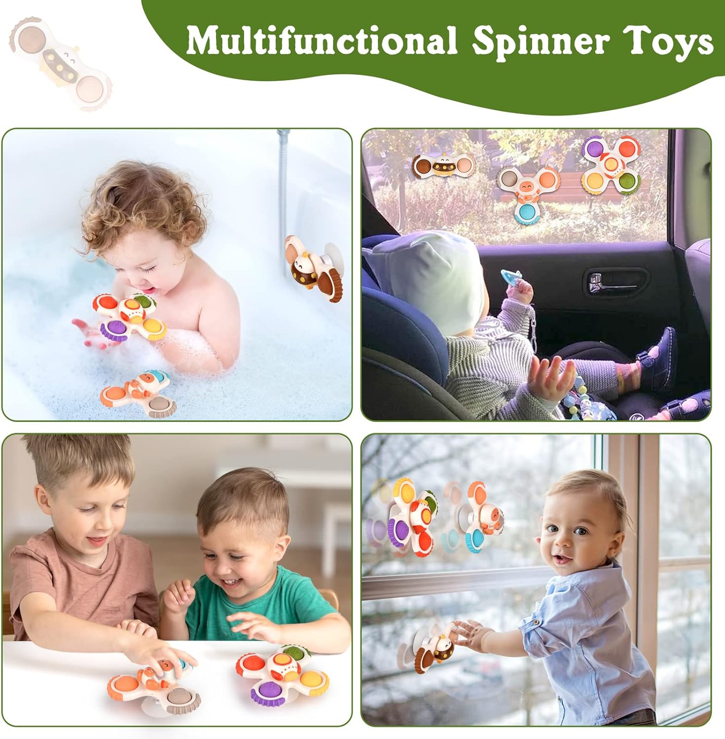 Unisex 3PCS Suction Cup Spinner Toys for Learning Sensory Toddlers 1-3 Baby Bath Ideal Gifts