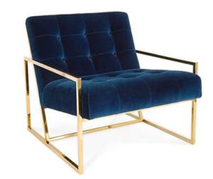 China Navy Blue Chair With Metal Frame , Velvet Relax Metal Frame Accent Chair wholesale
