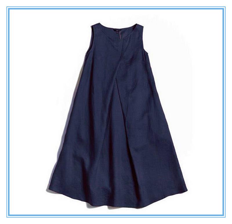Fashion Lady Sleeveless Flare Linen Cotton Long Dress For Plus size