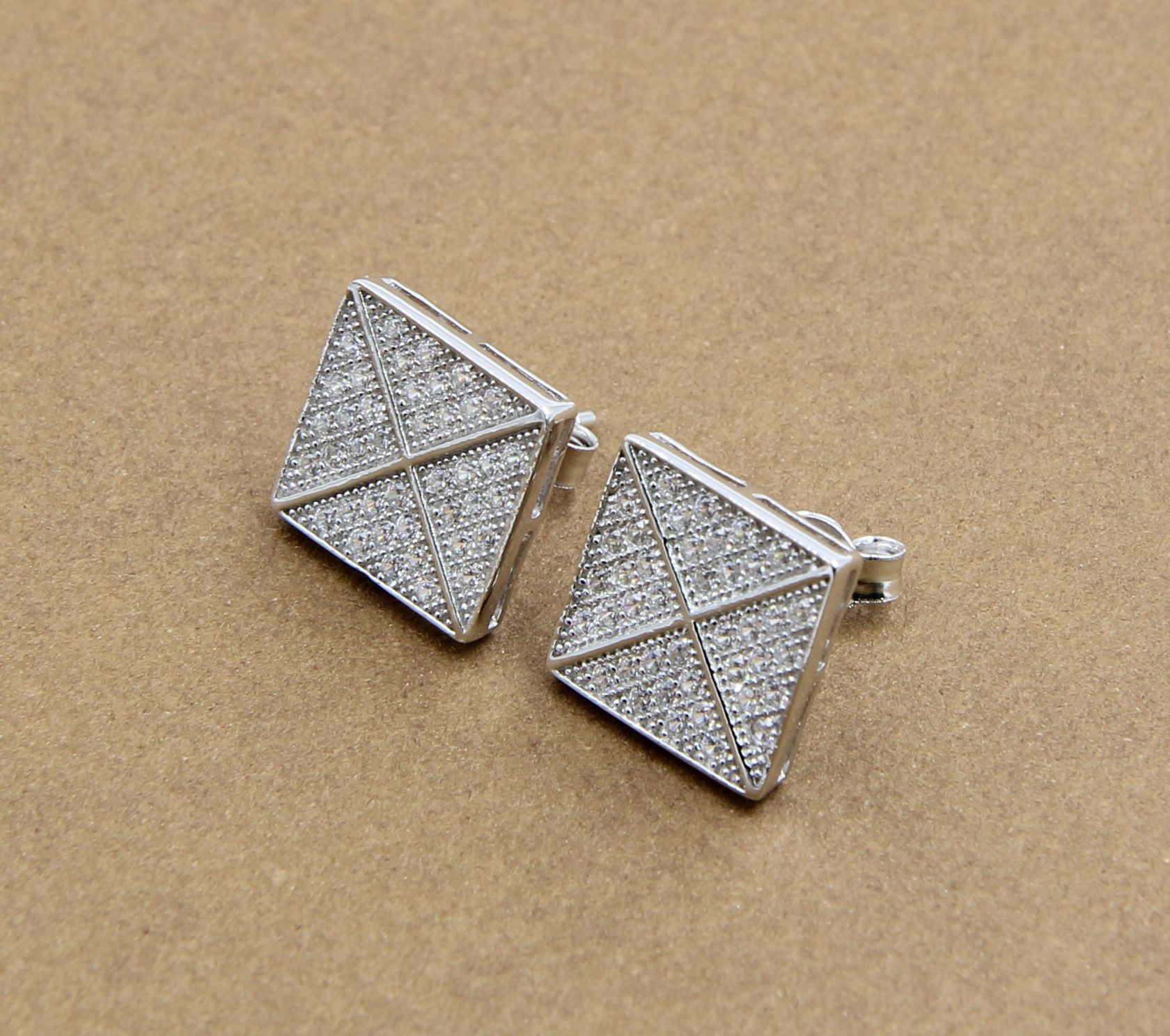 925 Sterling Silver Stud Earrings With Cubic Zirconia Stones Square Earring Stud Unique CZ High
