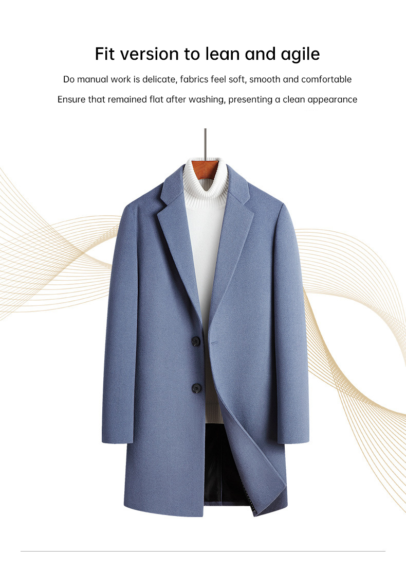 Wool Jacket Coat Australasian Wool Single Breasted Long-Sleeve Plush Peacoat for Men