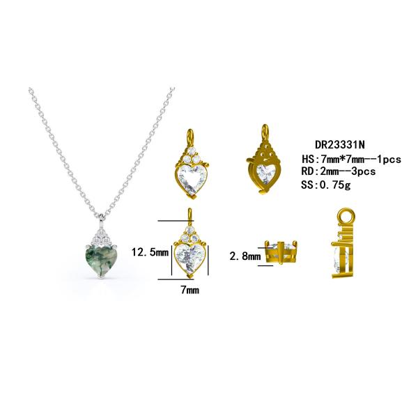 Raw Simple Fine Green Moss Agate Crystal Necklace 925 Silver Complete Wedding