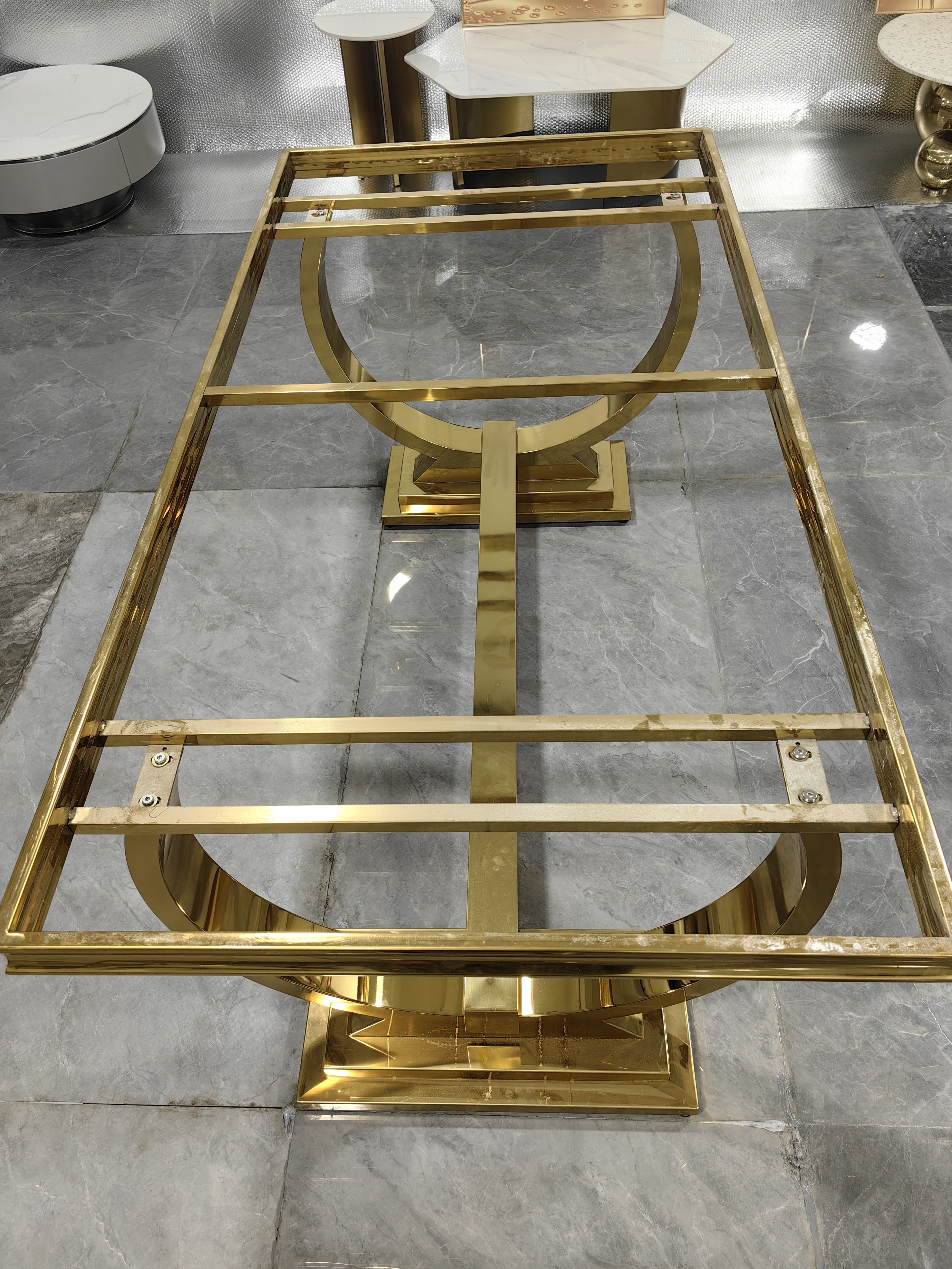 Contemporary Stainless Steel Marble Dining Table For Modern Homes