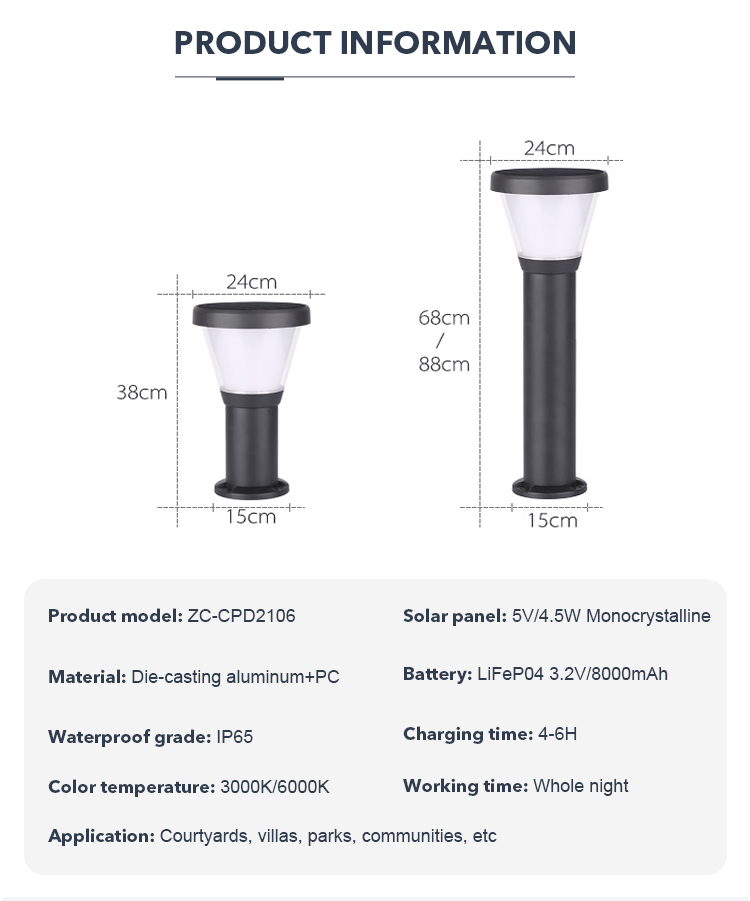 6000K LED Solar Pathway Lights Dusk To Dawn outdoor garden Light With LiFePO4 Battery