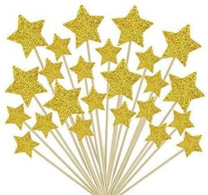 China Glitter Weddings Birthdays Parties Gold Star Cupcake Toppers wholesale