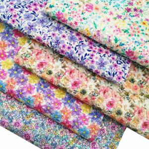 China Shiny Spring Flower Printed Glitter Cotton Velvet Bottom PU Leather Fabric wholesale