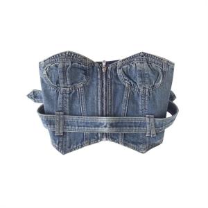 China Blue Denim Women Sleeveless Tank Tops Zipper Short Wipe Bosom wholesale