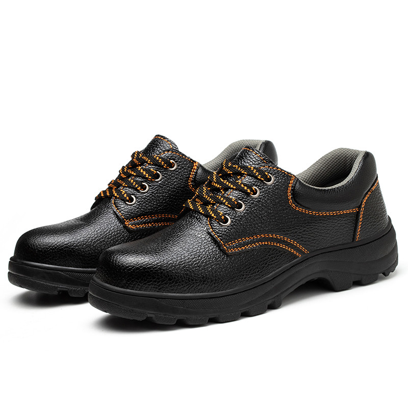 Gaomi Shengjie Low Top Black Embossed Leather Work Shoes Steel Toe Anti Smash Puncture Proof Safety Shoes