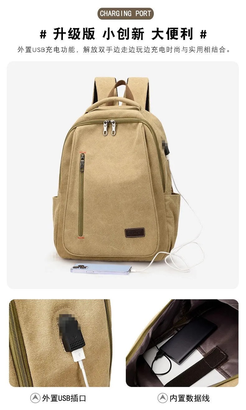 Customized Computer Washable Canvas Backpack Men Women's Travelling Backpack With USB Charging