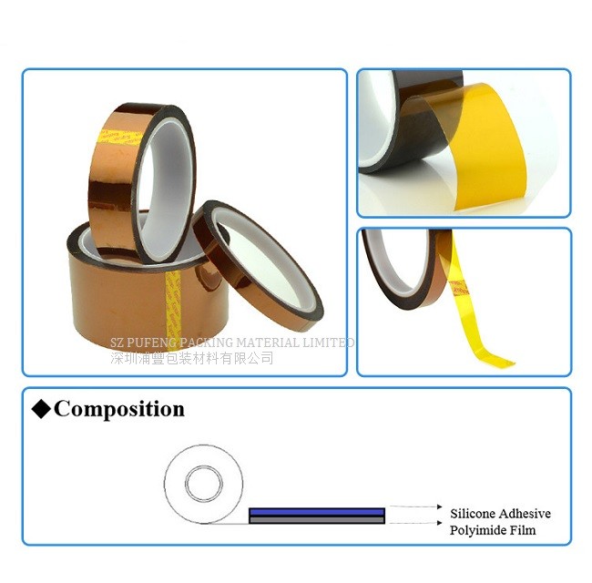 Electronic Components Amber 0.03mm Kapton Polyimide Tape , Kapton Tape Insulation Voltage