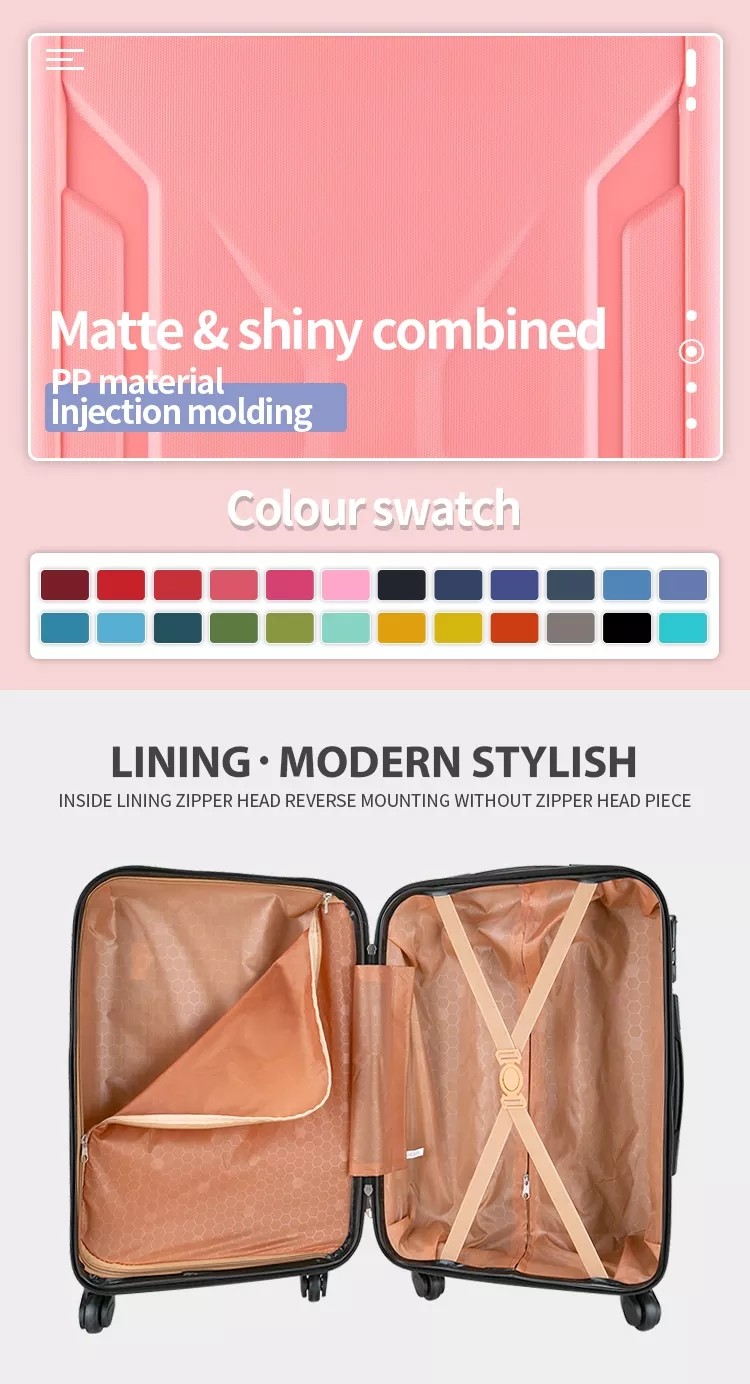 Polyester Lining Hard Shell Luggage Set 24'' Trolley Suitcase Tsa Luggage Lock 3 Pcs Pp Carry On