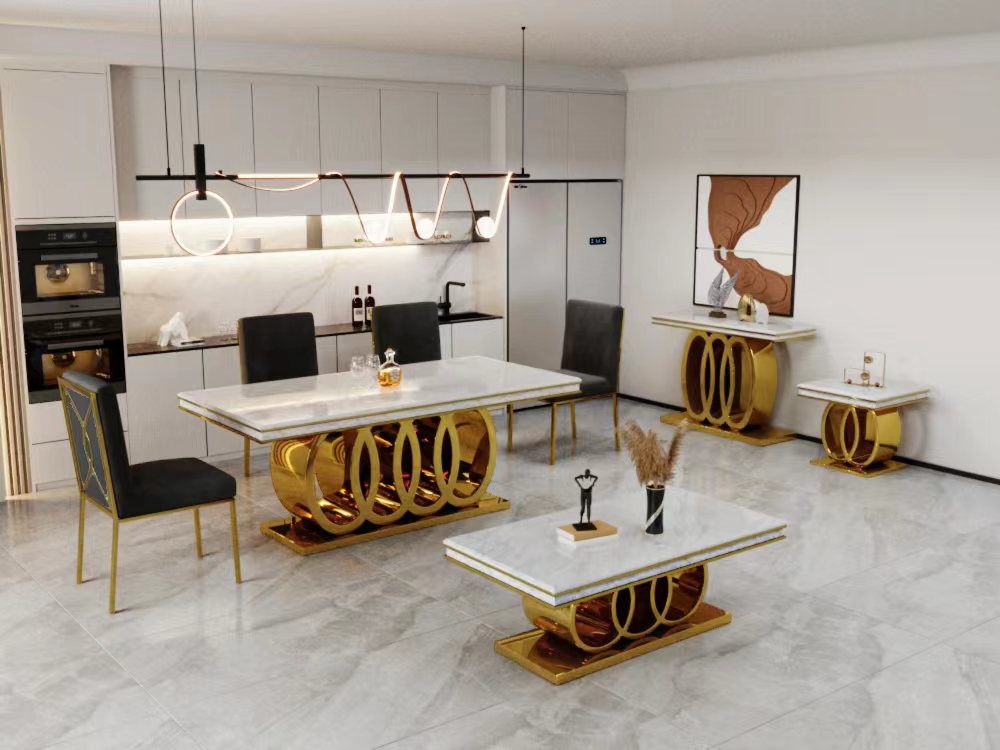 Modern Elegance: Stainless Steel Marble Dining Table For Homes