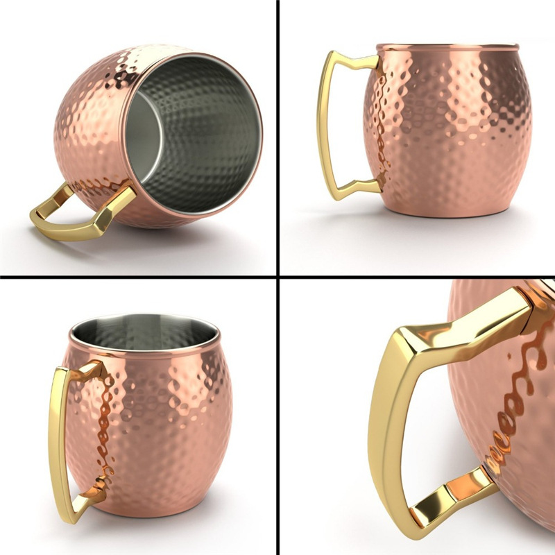 Factory Custom 65ml Moscow mule rose gold finished with handles stainless steel mug