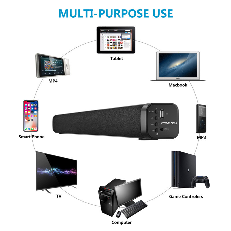 Black Gaming Wireless Bluetooth Soundbar With 360 Degree Surround Sound