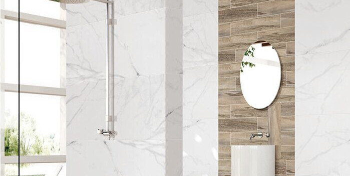 Matt Finish Carrara Ceramic Wall Tiles 300 X 1200 Mm Size 3D Inkjet Printing