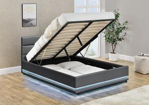 China Grey Leather Storage Bed With LED On The Headboard wholesale
