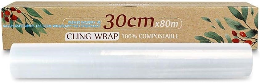 100% Compostable Kitchen Cling Wrap Biodegradable Corn PLA Food Film Roll With Slide Cutter