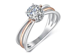 China 2 Tone color 9K Silver Ring wih 1ct White Moissanite Diamond wholesale