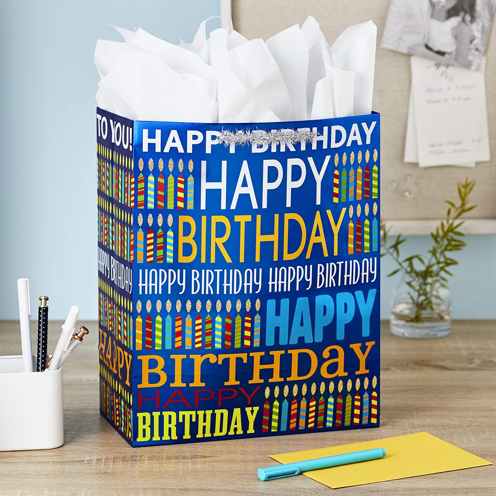 Fully Recyclable High End Custom Printed Happy Birthday Gift Packaging Paper Bag