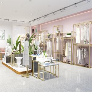 China Custom Stainless Steel 304 Cloth Display Stands Women Clothes Display Racks Metal Retail Boutique Gold Clothing Rack wholesale