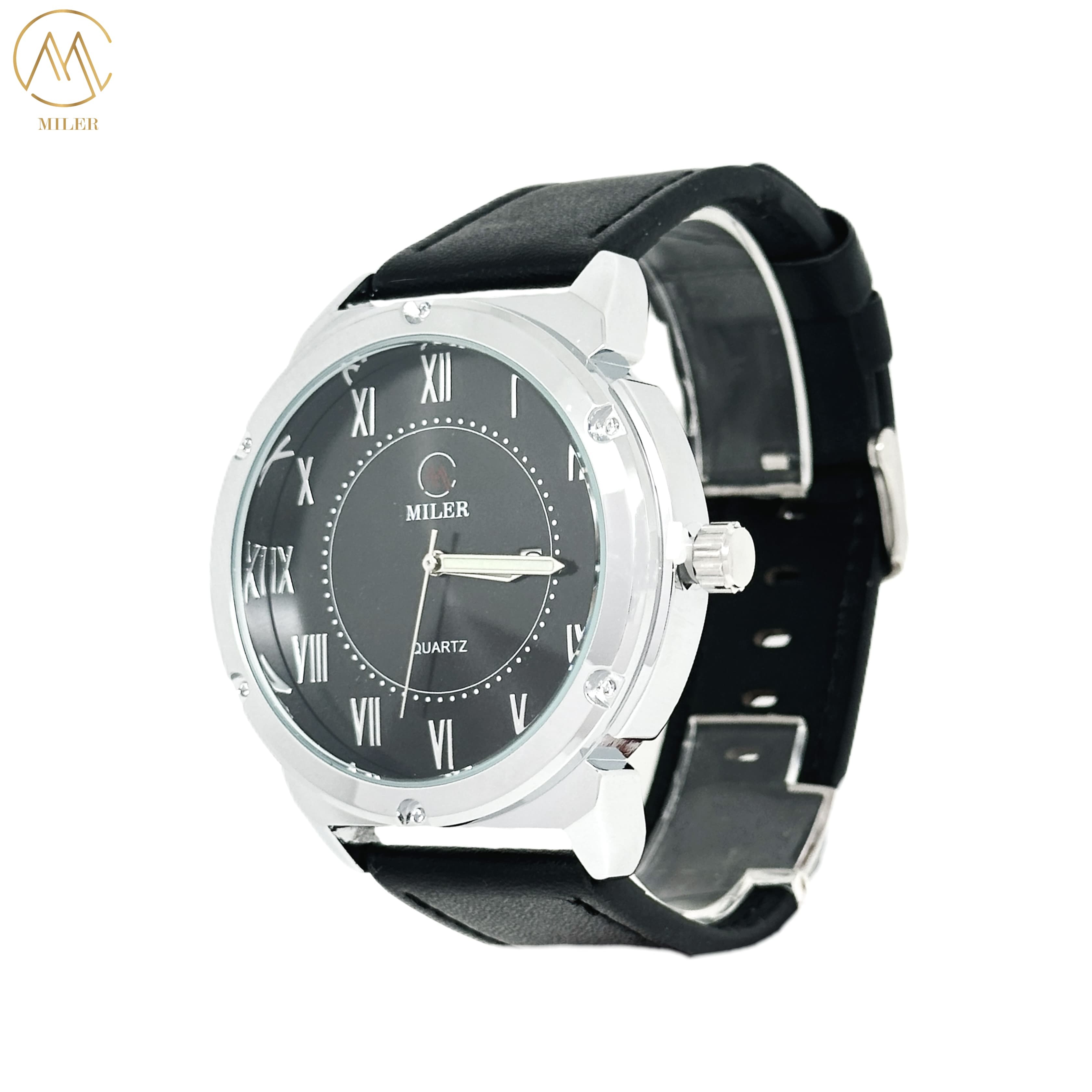 Hot Sell Alloy White Black Metal Quartz Movt Watch With Leather Strap