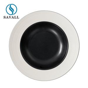 China Brushed Black And White Straw Hat Porcelain Plates Western Food wholesale