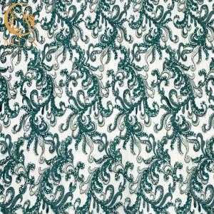 China Green Handmade Dress Fabric Tulle Embroidery Rhinestones With Beaded wholesale