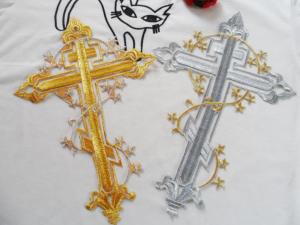 China Hot Fix Motif Sliver Gold Embroidery Applique as Cross Picture wholesale
