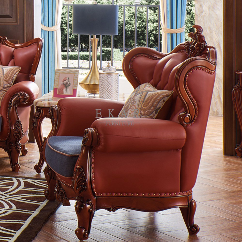 Couch Living Room Set 6 Seater Wooden Leather Sofa