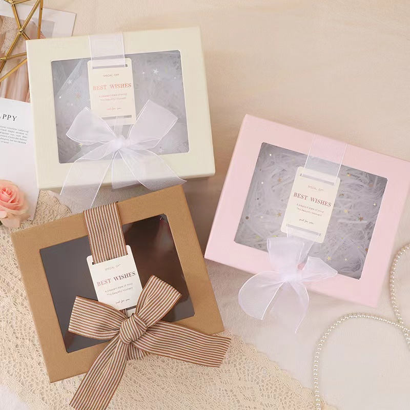 White Gift Set Box Transparent PVC Birthday Box With Silk