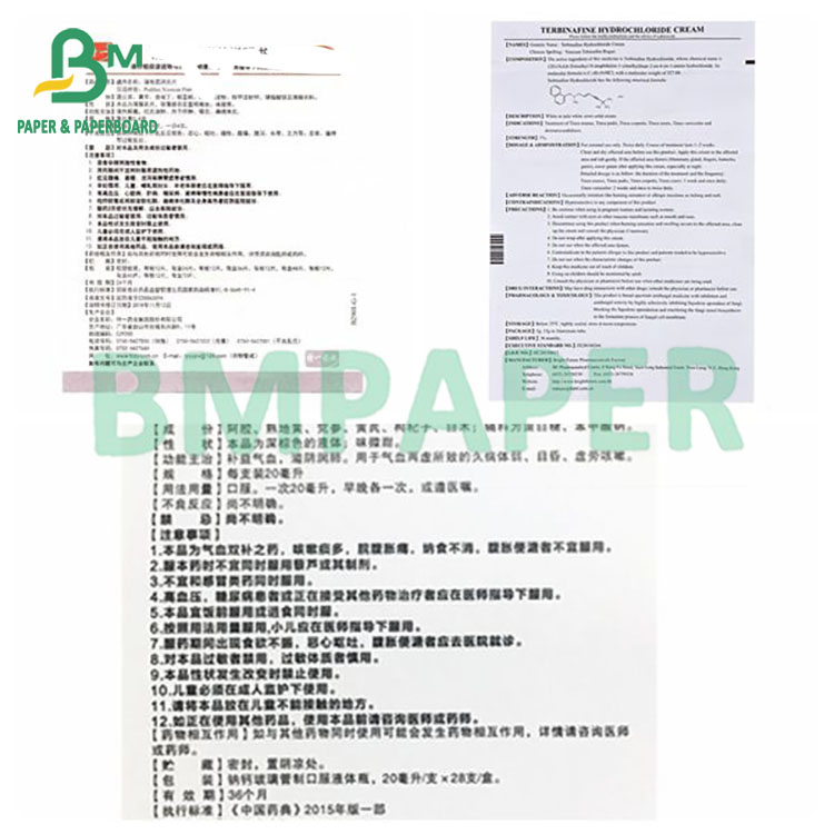 60gsm Clear Printing And Uniform Inkjet Drug Instruction Sheet Paper 700MM*1000MM