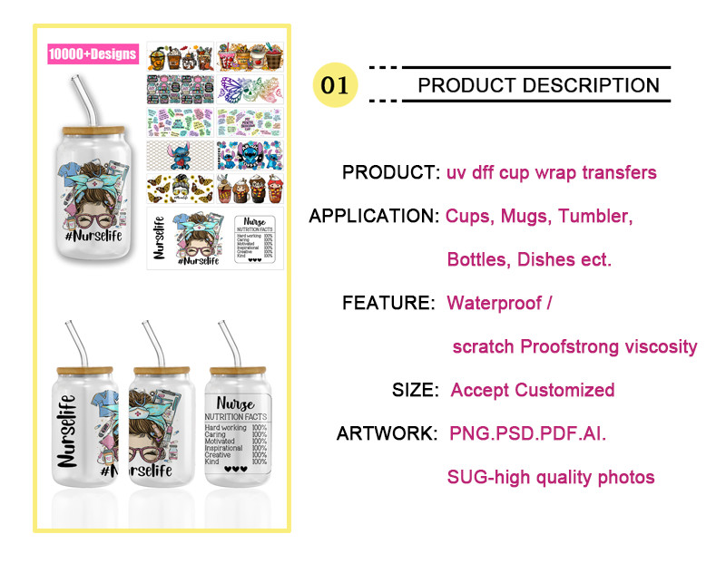 UV DTF Cup Wrap Transfer Stickers For Glass Crafting Cup Decal Stickers For 16OZ Libbey Glass Cups Coffee Theme Cartoon