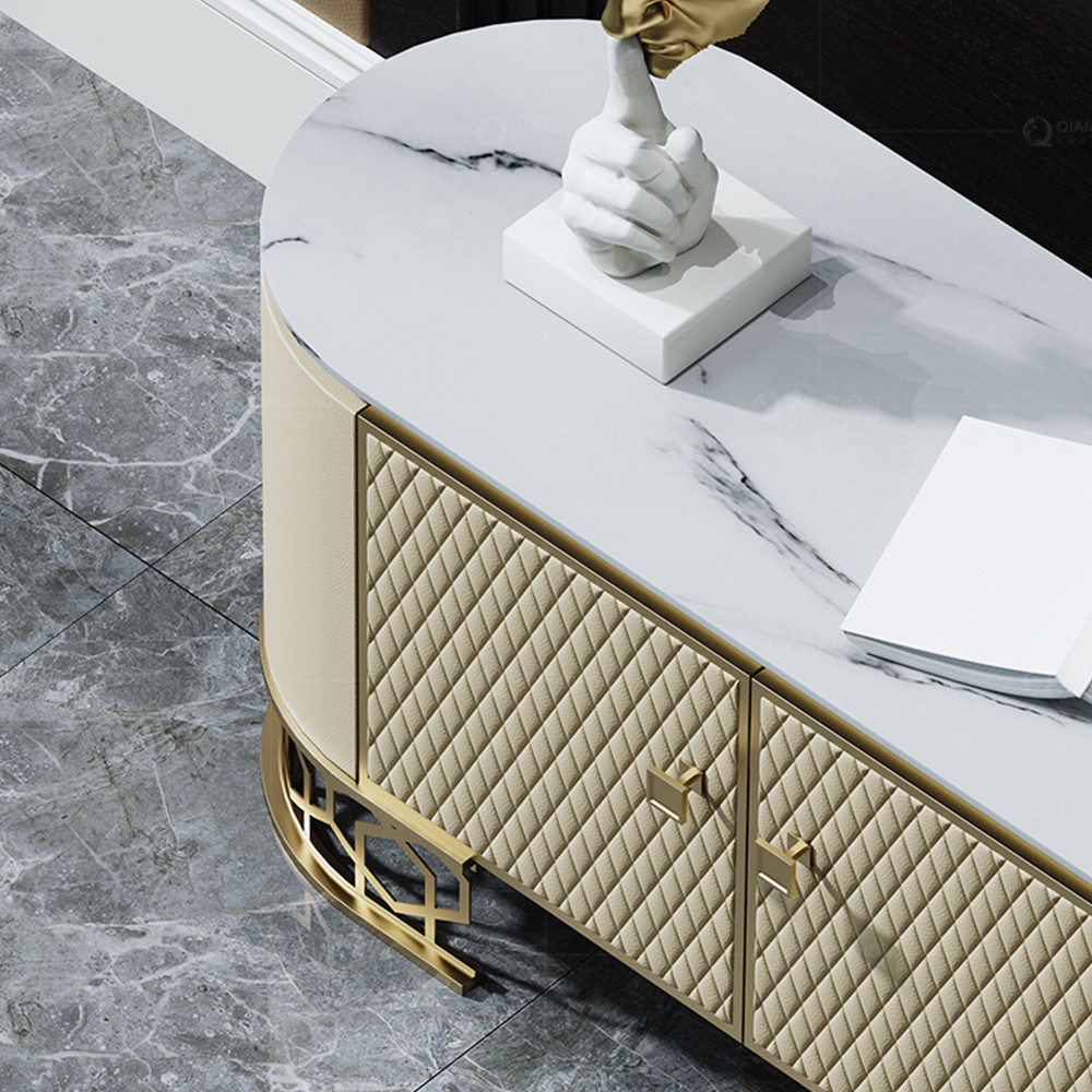 Bone Inlay Stainless Steel TV Stand Cabinet White 2 Drawers