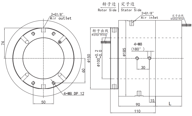 100mm Electrical Collector Ring Pneumatic Rotary Coupling 1000RPM