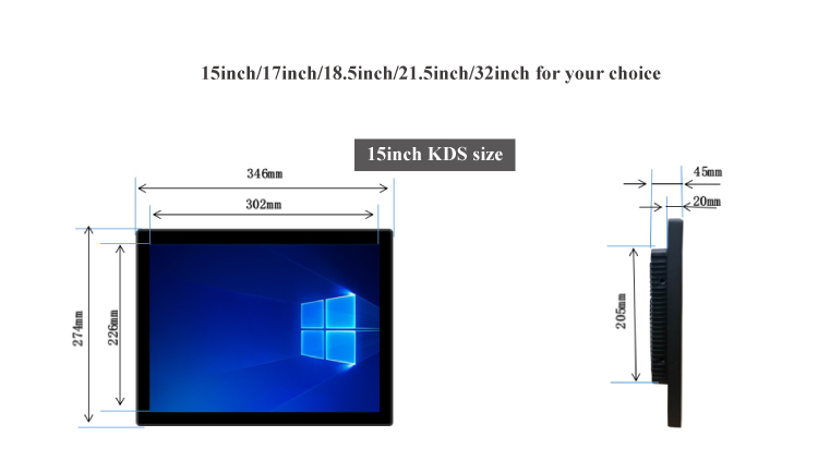 Black 15/18.5/21.5/32inch Touch All-in-One POS KDS Touch Panel PC for Kitchen Orders