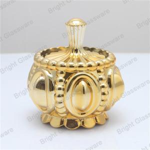 China luxury mini electroplate gold glass candle jar, gold glass container with gold lid wholesale