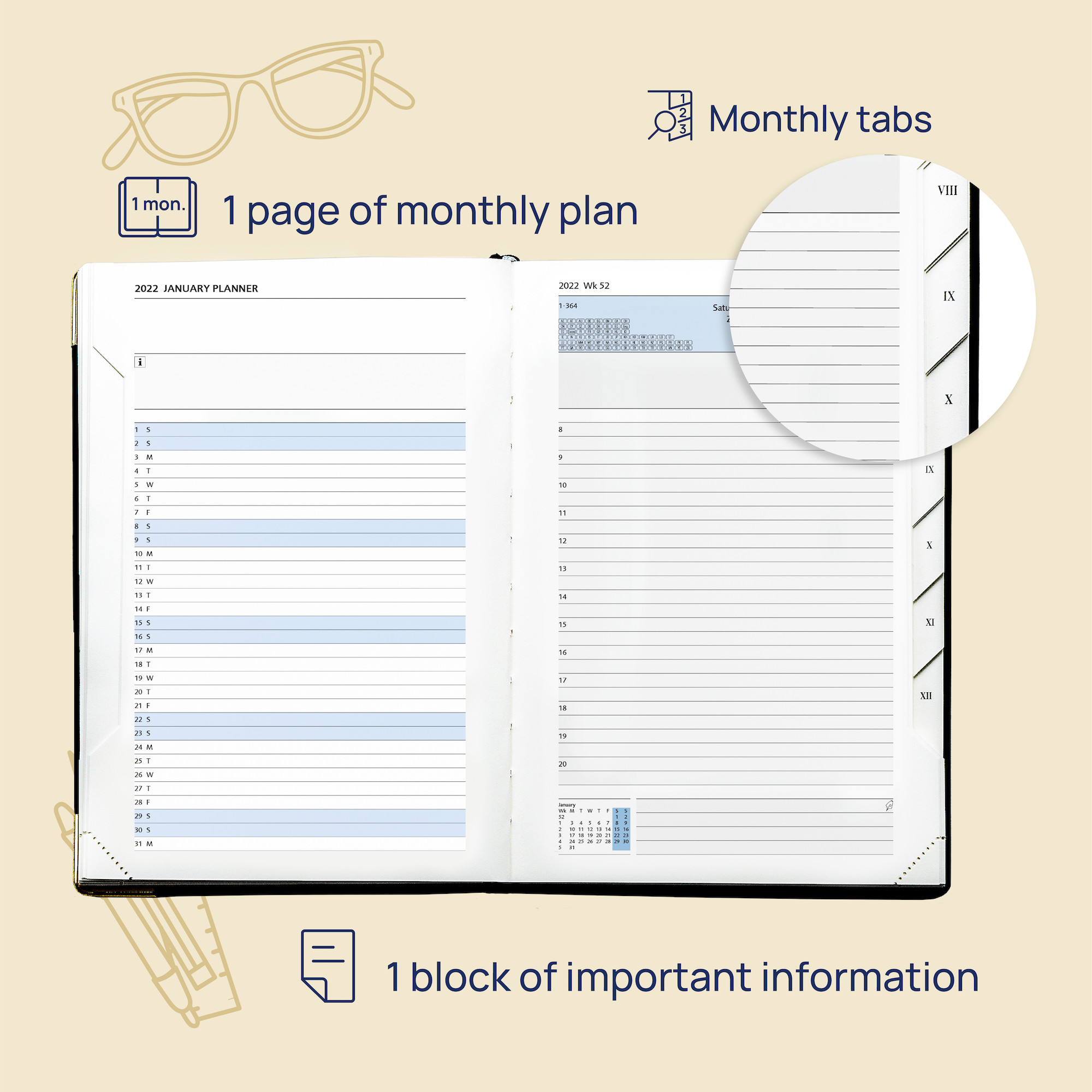 A5 Green Daily Academic Planner 2023 With Monthly Tabs Annual Plan