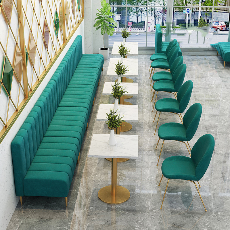 Metal Restaurant Dining Table And Chairs Velvet 90cm Fresh Fast Food Booth Seating