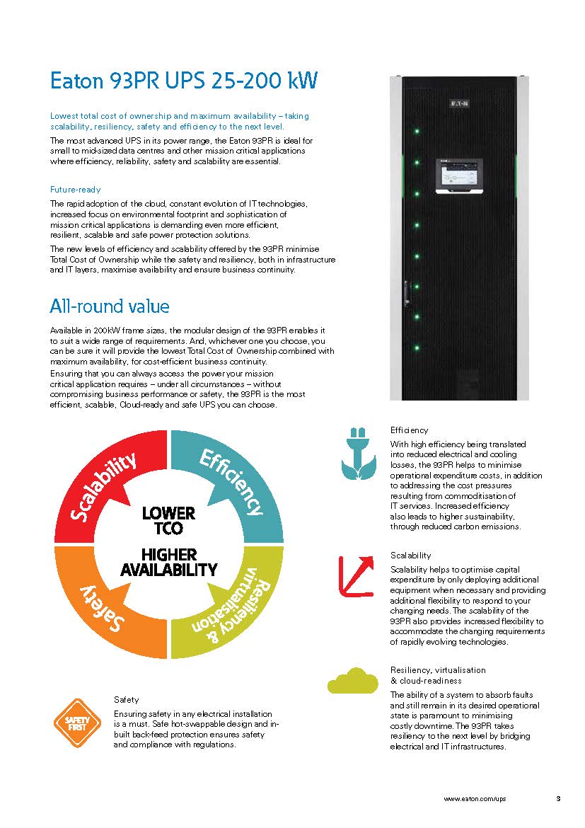 Eaton 93PR 250KVA 250kw 1200KVA 1200kw 400v Modular Online UPS with ABM Management