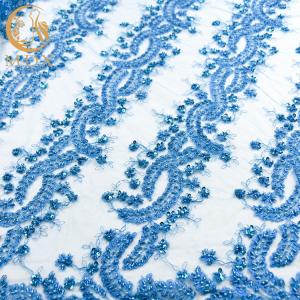 China Embroidered Bead Handmade Lace Fabric 140cm Width With Pearls wholesale