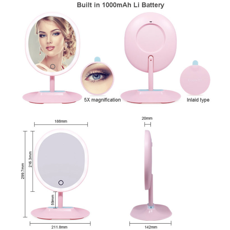 Original Manufacturer Touch Sensor Switch Single Sides Oval Shaped Soft Lights Led Lighted Makeup Mirror
