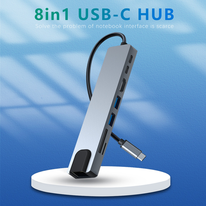 8 In 1 USB Port Hubs With 87W Power Delivery 4K HDMI SD Card Reader