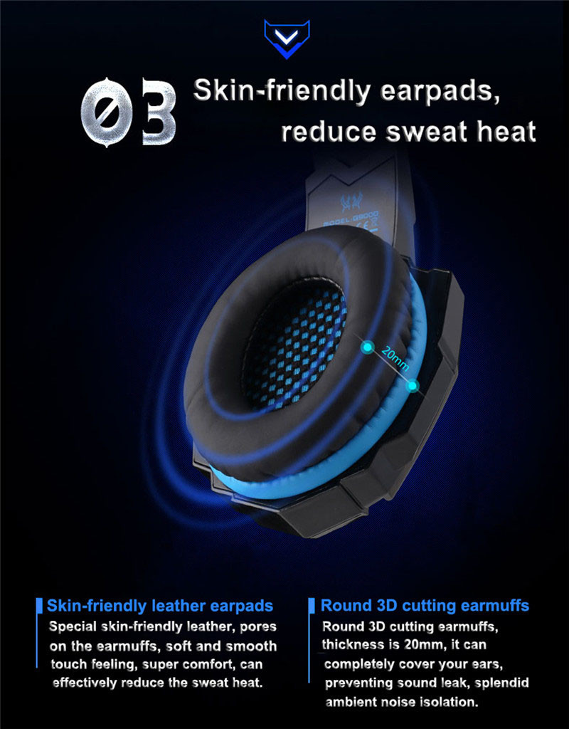 Bass Surround 2.2kohm G9000 USB Gaming Headset with LED Light