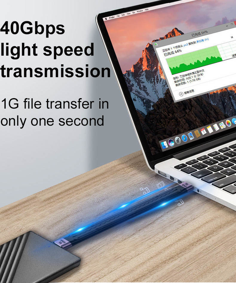 QC4 / Type C / 40GBps Flexible USB 4 Cable For Computer Power Bank Hard Disk PD