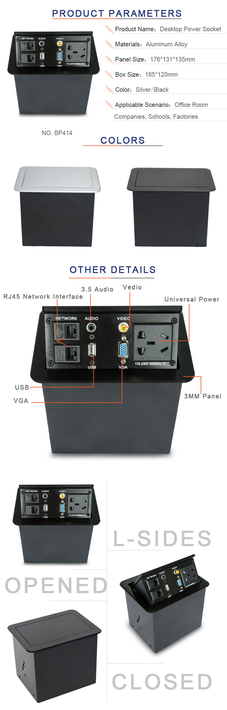 BNT CE approved female to female table multi-functional box hydraulic pop up socket built in office table